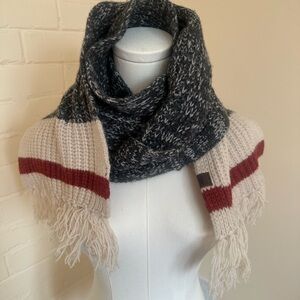 Cozy Black and Cream Knit Scarf with Red Stripe by Roots